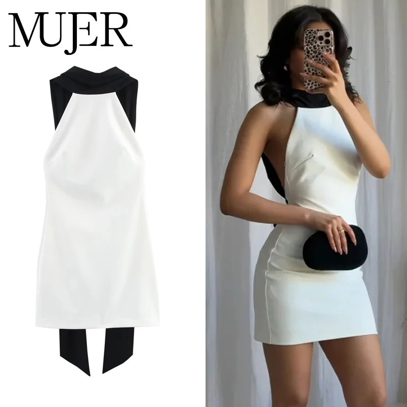 MUJER White Backless Short Dress Woman Halter Elegant Party Dresses for Women off Shoulder Mini in 250825