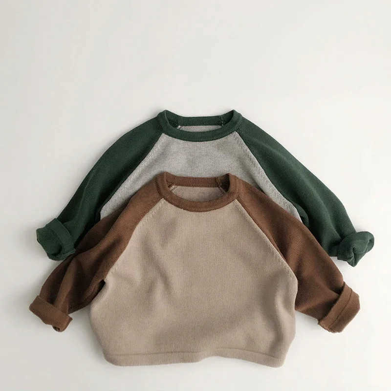 16Y Spring and Autumn Childrens Sweaters Boy Knitted Long Sleeve Tshirt Girl Retro Patchwork Pullover Kids Clothing T250825