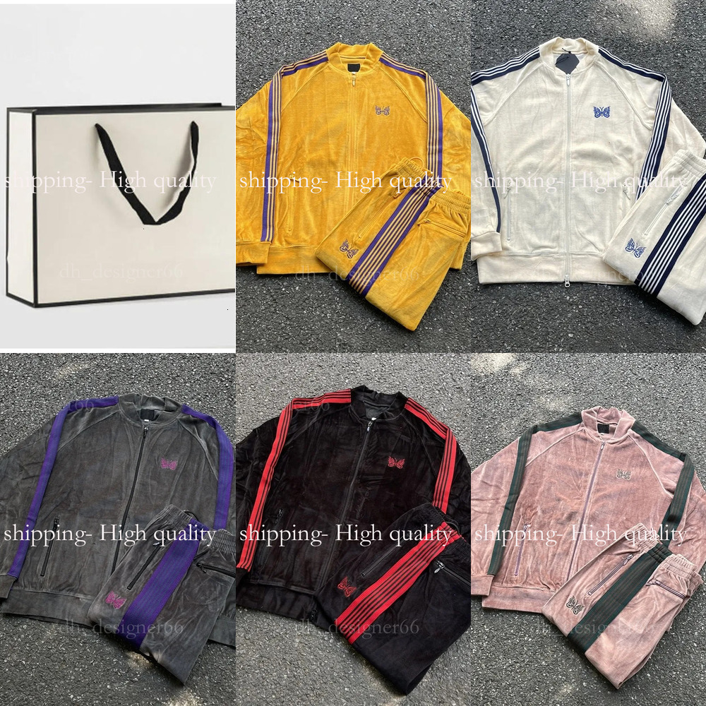 Mirror quality Designer Men's Tracksuits Couple Needles Butterfly Embroidered Velvet Cardigan Retro Ribbon Zipper Jacket Pants Casual Sports Co