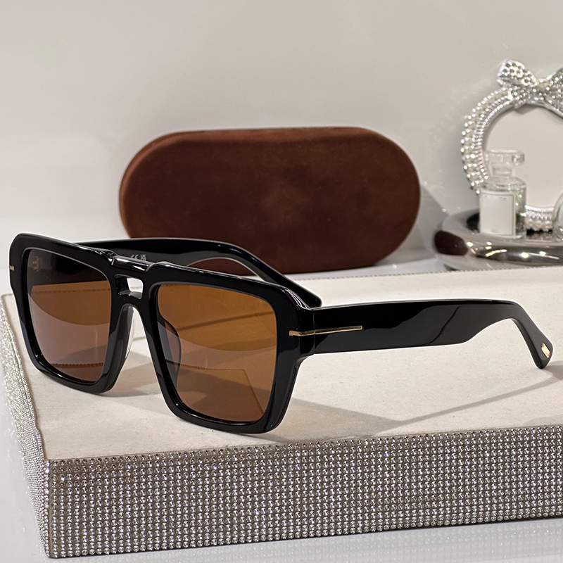 Designer Sunglasses For Women FT 1153 REDFORD Sunglasses Men Pilot Black Acetate Brown Lens Sunglasses Outdoor Driving Leisure Vacation Glasses 100%