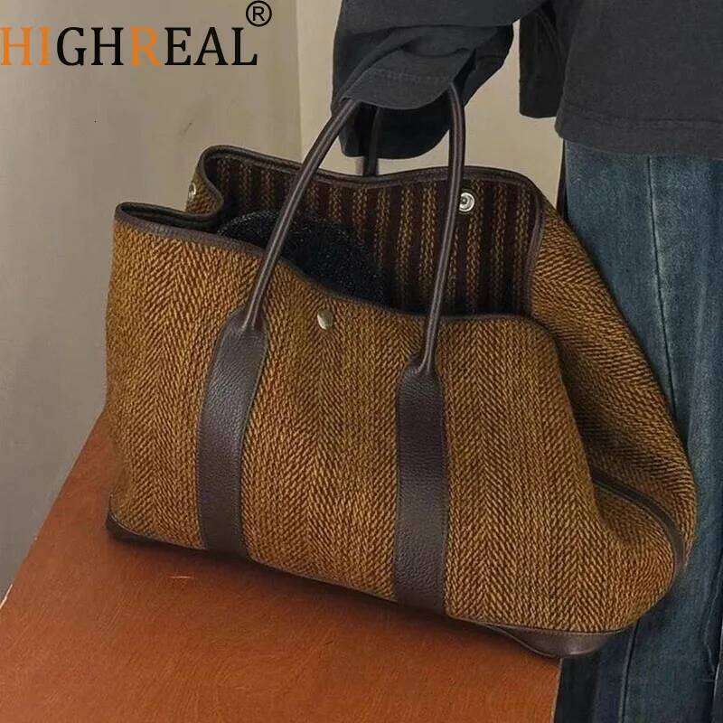 Vintage Woolen Tote Bag Maillard Women Handbags Casual And Fashion Large Capacity Autumn Winter Shopper Purses