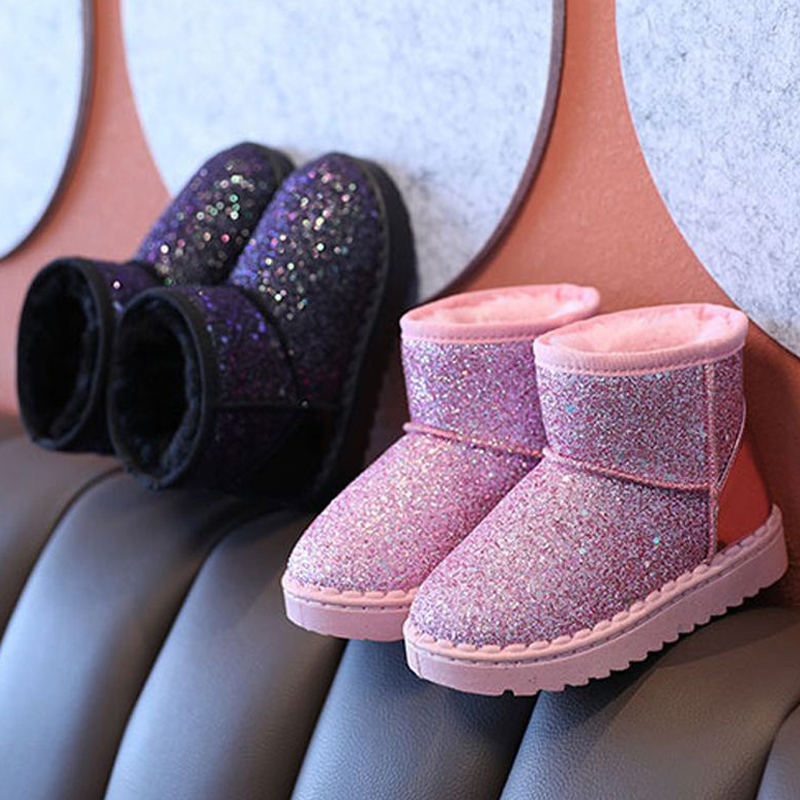 Girl Princess Thick Velvet Boots Toddler Fashion Plush Warm Kids Snow Boots Walkfashion Winter New Children's Girls Sequined Cotton Shining Sho