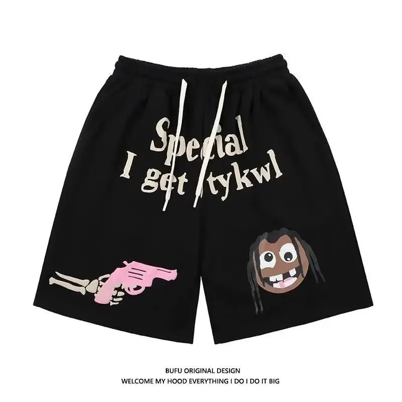 Summer Shorts Gun Element Print Women Man Knee Pants Harajuku female Loose High Waist Five Point Pants Cartoon y2k Man Shorts 250825