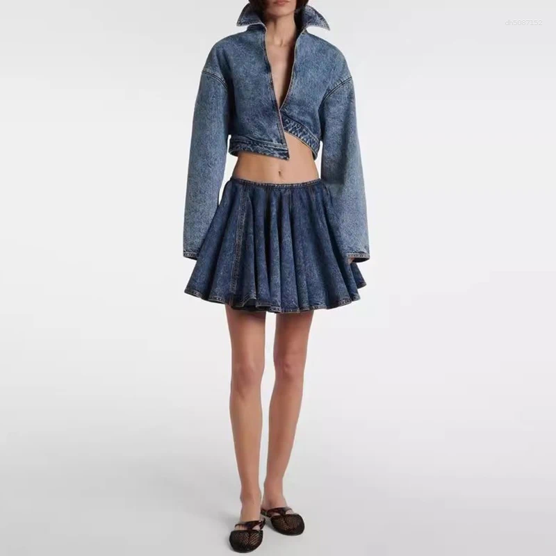 Women's Jackets Retro Washed Lapel Long Sleeved Top For Summer 2025 High Quality Pure Cotton Denim Jacket Y2k Coat