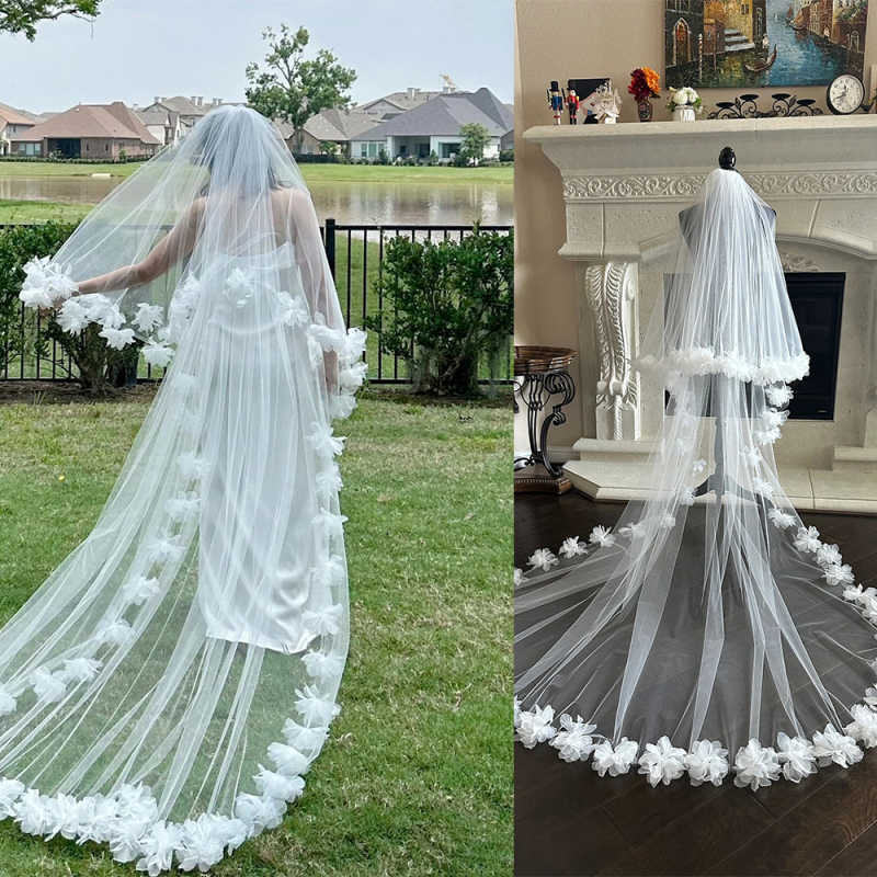 Princess Appliques Wedding Veil Two Layer Long Chapel Length Bride Veils With Comb Customized Bridal Accessories High Quality