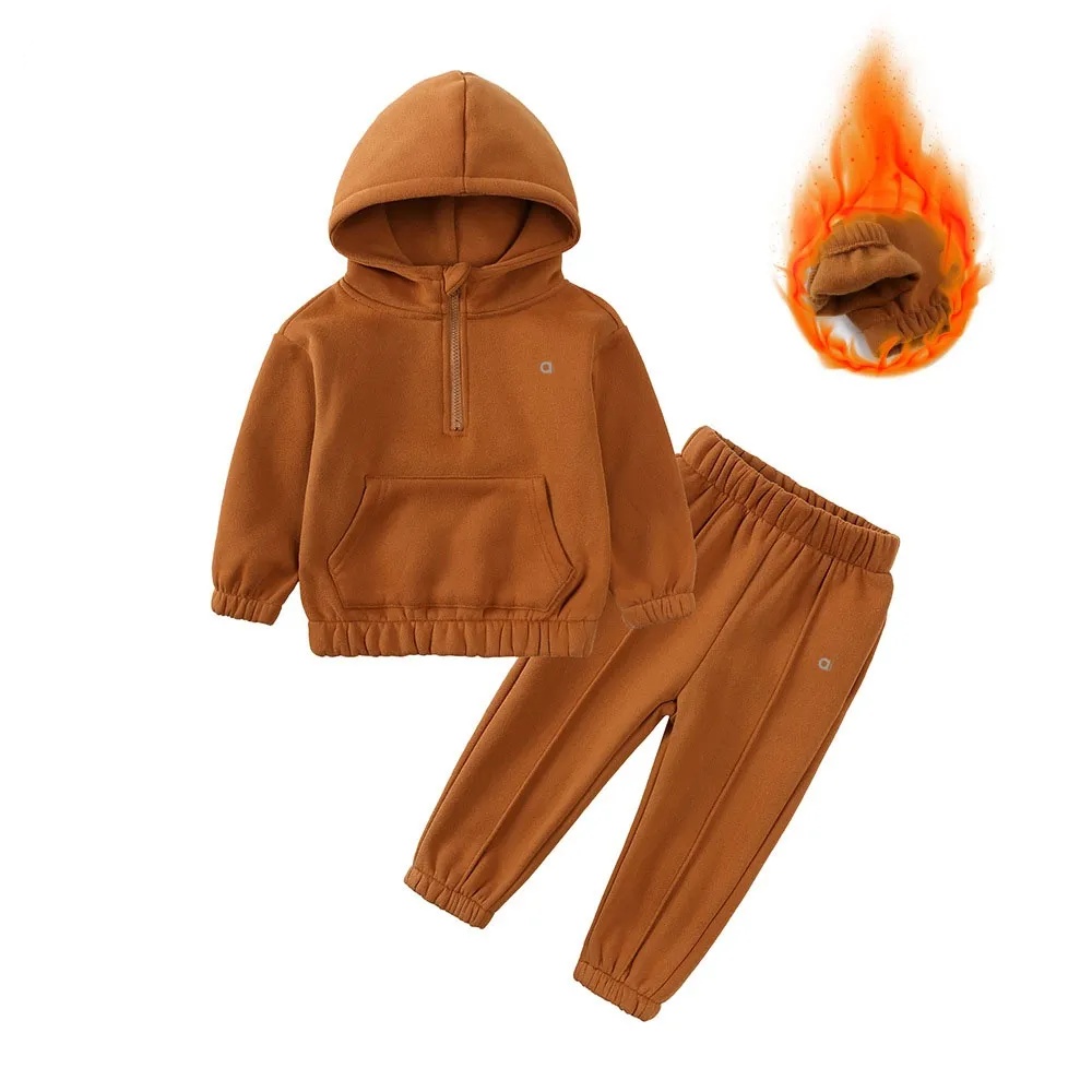 A85 Kids 3D Logo Hoodies Pants Sets Thick Full Zip Up Sweatshirts Break Line Laidback Streetwear two-piece set-image-1069989778