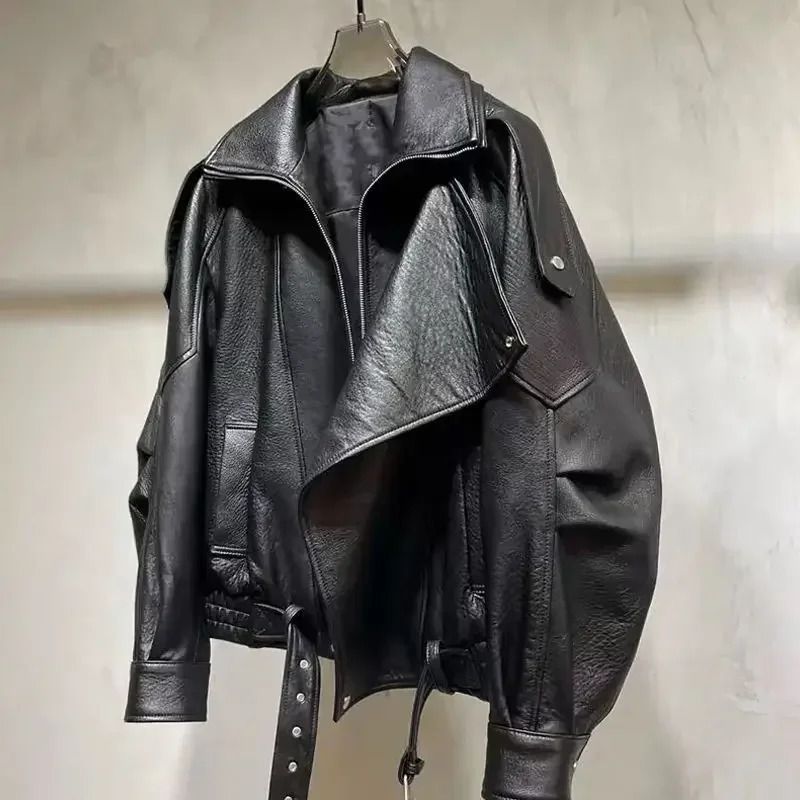 Korean Fashion Black Leather Jacket Women Clothing AutumnWinter Loose Casual Coat PU Motorcycle Tops 250825