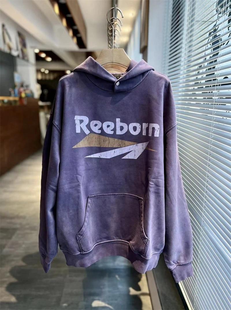 Men's Hoodies False American High-quality Cracked Printed Hoodie High Street Casual Loose Cotton Oversized Hip-hop Vintage