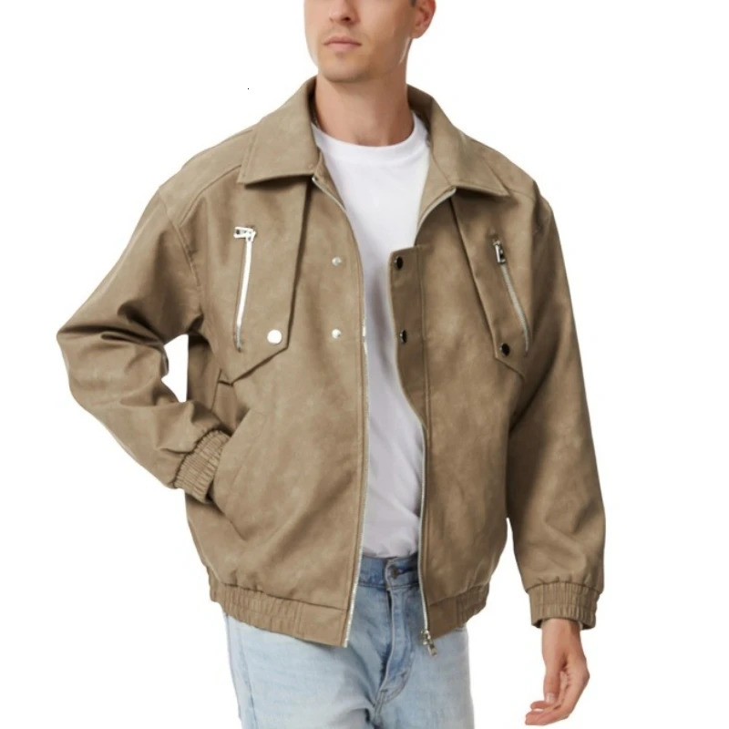 Autumn Winter Streetwear PU Leather Jackets Mens Casual Biker Jacket Wholesale European Style Motorcycle Leather Coat 250825