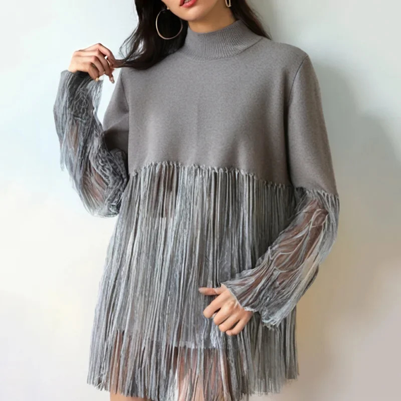 Fashionable Lazy Tassel Knitted Sweater Womens Loose Casual n Spring Style Half High Collar Top 250825