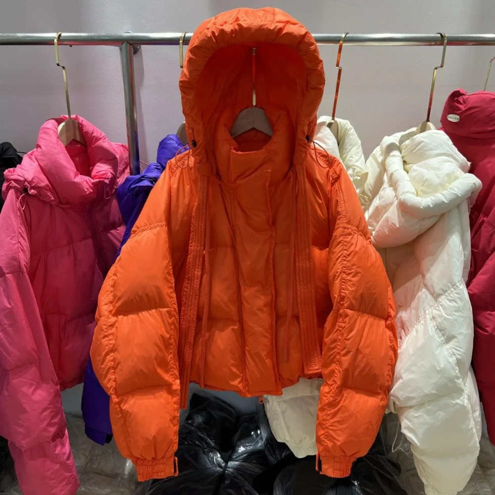 Down Jacket Women Short Fluffy Puffer Coat Hooded Bread Parkas Korean Fashion Autumn Winter Female Duck Down Outerwear 250825