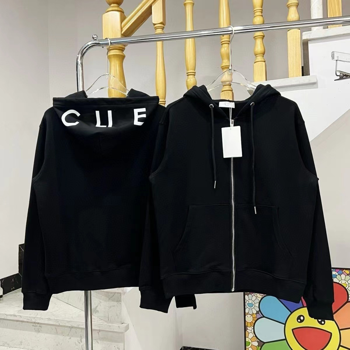 In autumn and winter, men and women have the same double hooded splicing letter zipper coat, Chinese cotton hoodie sweater and cashmere cardigan tid