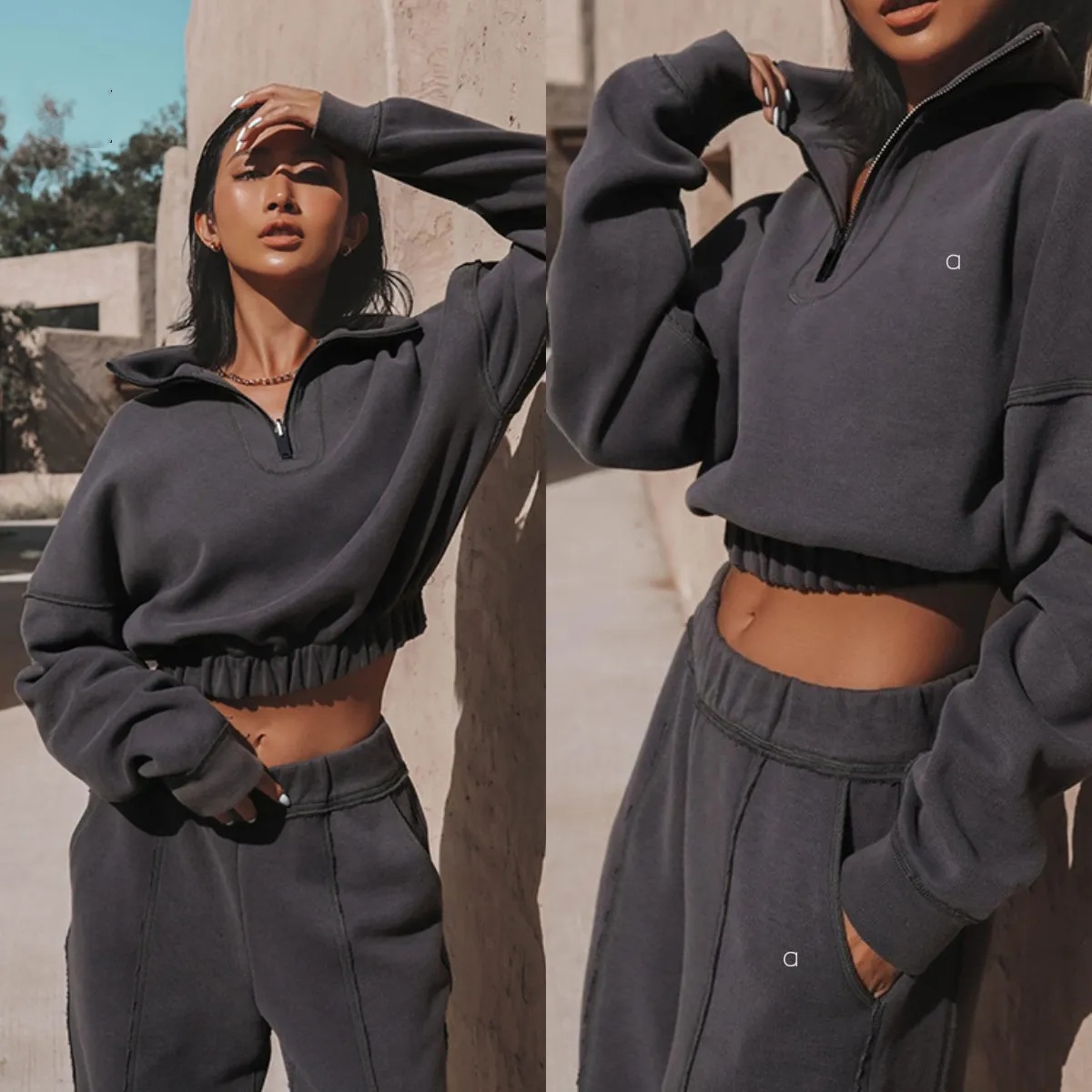 A133 Fashion Sports Leisure Hoodie Set With 3D Silver Words Women Sports Hoodie+ Jogger Sweatpants-image-1069164321