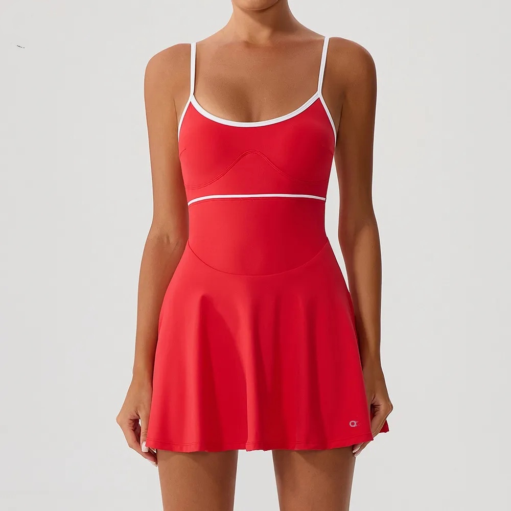 A1098 Contrast Beautiful Back Adjustable Shoulder Strap Yoga Dress with Chest Pad To Prevent Exposure Base Tennis Skirt-image-1070302496