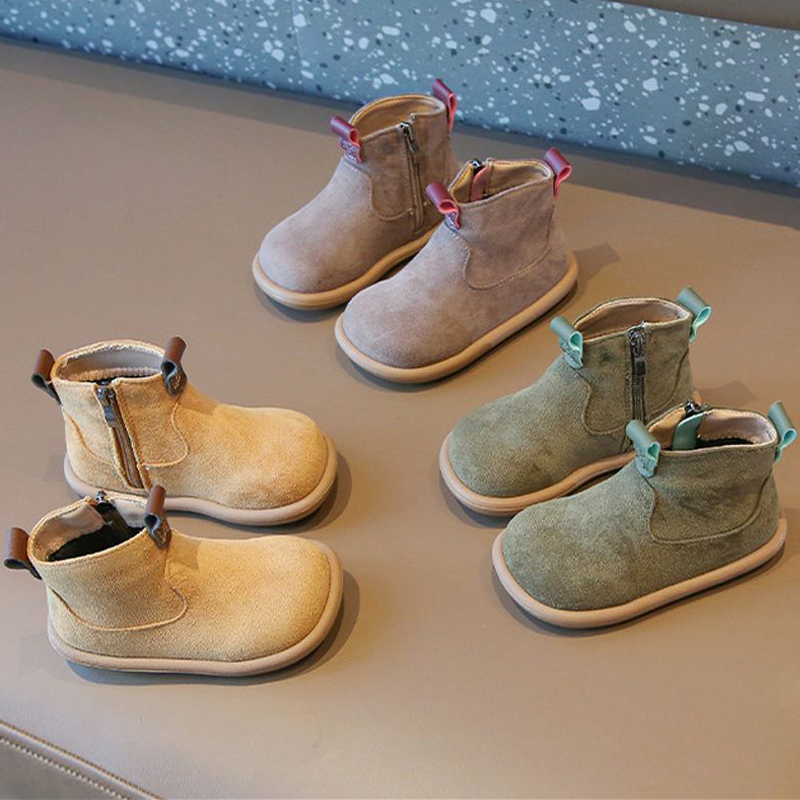 Autumn Winter Baby Boys Girls Boots Oxford Suede Children Casual Shoes Walkfashion Outdoor Anti-slip Toddler Shoes Plush Kids Ankle Boots Sizes 21 -