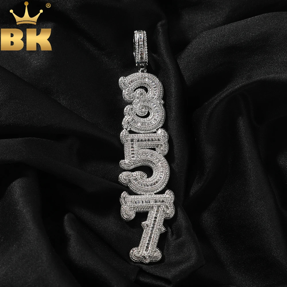 THE BLING KING Custom Vertical Name Iced Out Baguettecz Cubic Zirconia Number Letter Pendant Chain Necklace Hiphop Punk Jewelry250821