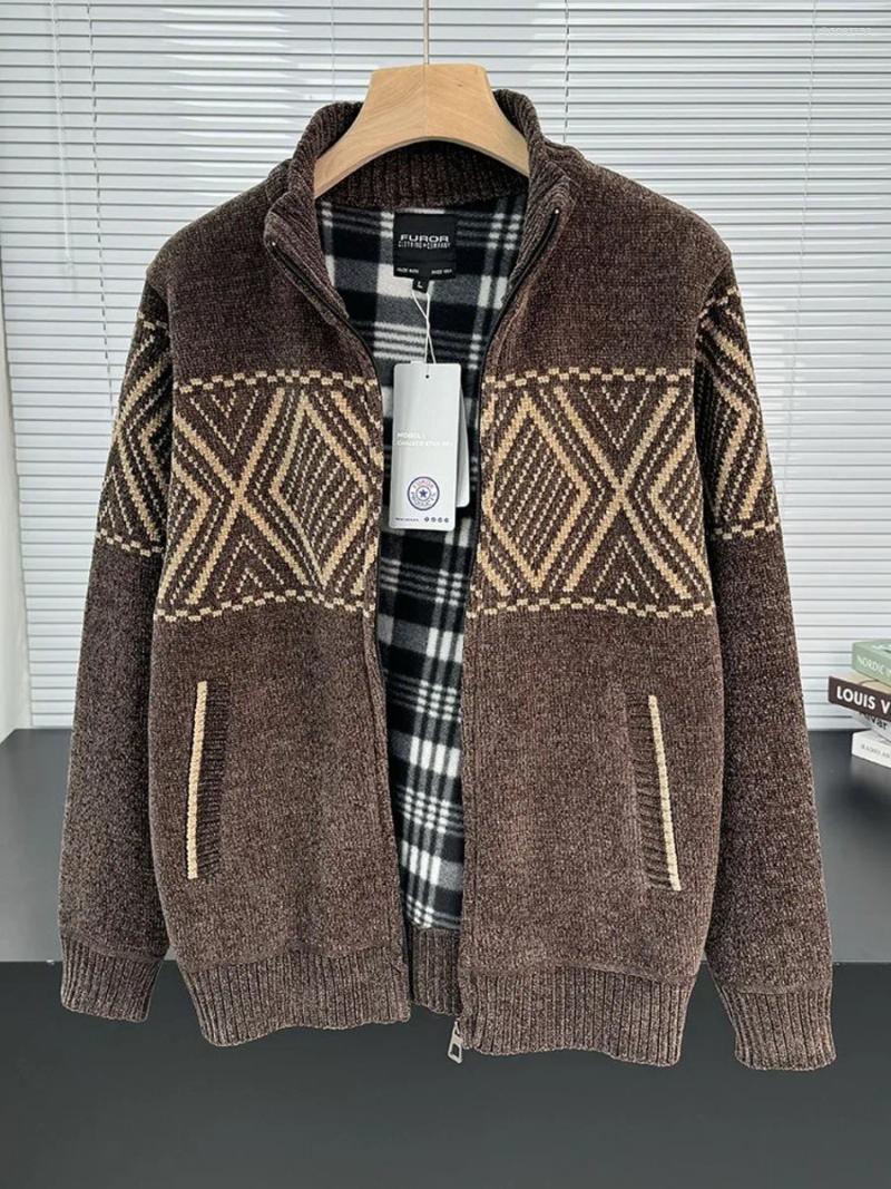 Men's Sweaters Warm Casual Knitted Sweater Jacket Men Knit Cardigan Autumn Winter Coat Luxury Fleece Lined Stand Up Knitting Jackets