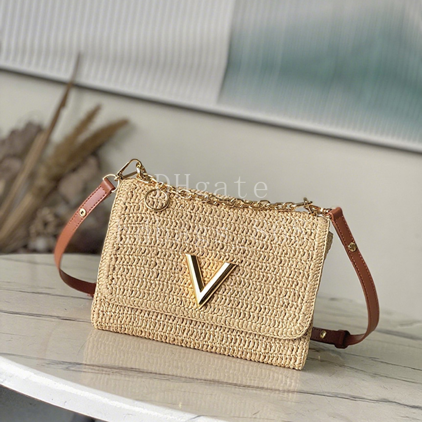 Mirror quality Twist Lock Small Designer Bags Flap bag raffia grass Leather Crossbody Bag Luxury Shoulder bag 19cm with Box LT03B4
