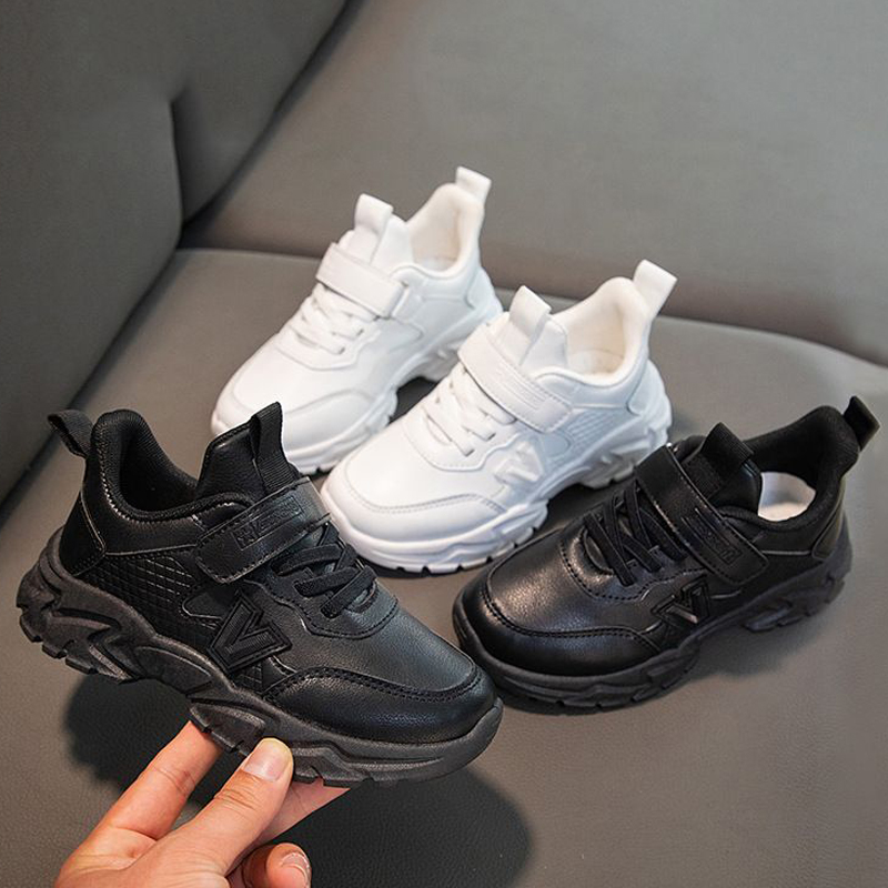 Sport Black Leather Youth Shoes for Boys and Girls Campus Walkfashion Outdoor Kids Light Weight Sneakers Classic White Student Tennis Trainers Sizes