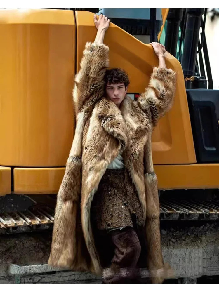 Mauroicardi Autumn Winter Oversized Colorful Thick Warm Faux Fur Coat Men Fluffy Overcoat Runway European Fashion 250825