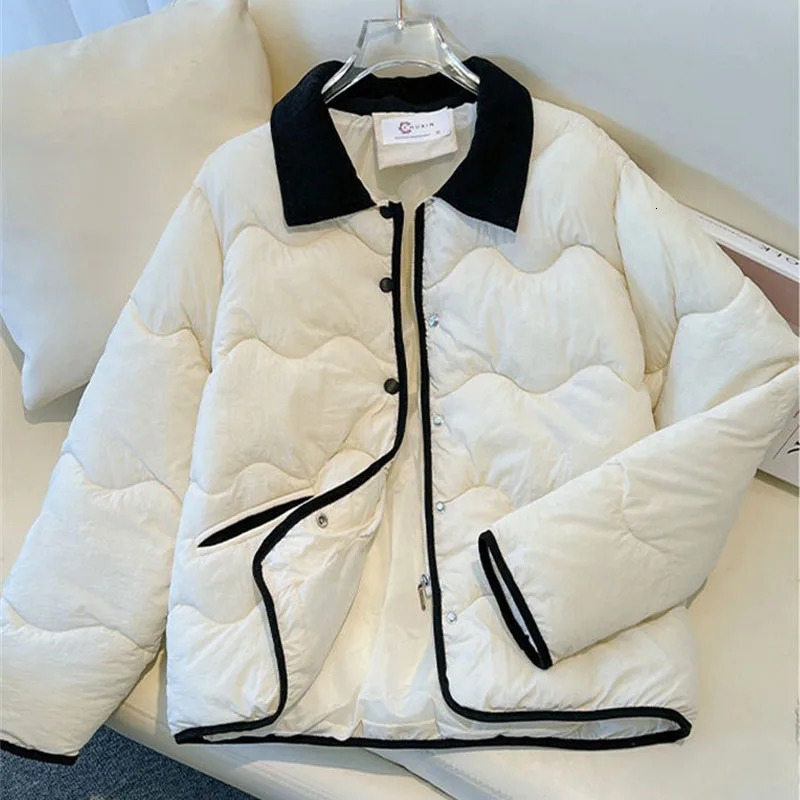 Fashion Womens Cotton Jacket Autumn Winter Coat Parker Lightweight Warm Short Lapel Casual Outerwear Female Top 250825