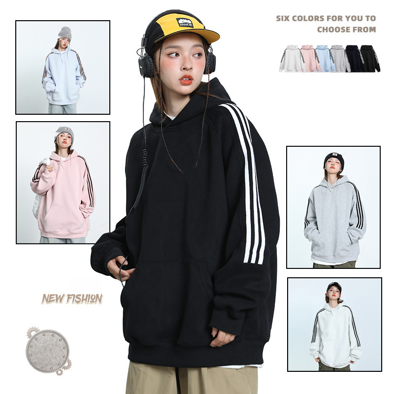 American Style Three-Stripes Hooded Sweatshirt Unisex 2025 Spring Autumn Solid t shirt Color Trendy Long Sleeve Couple Tops