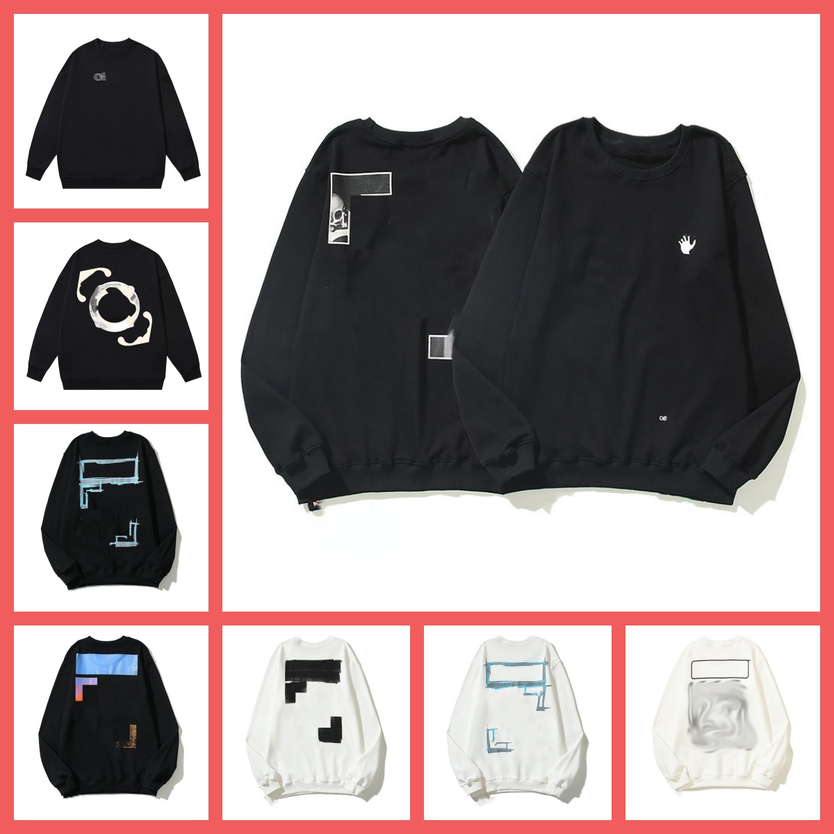 W-H-I-T-E designer hoodie O-F-F Round-neck hoodies Street fashion trend sweatshirt Pure cotton men's and women's printed round-neck long-s