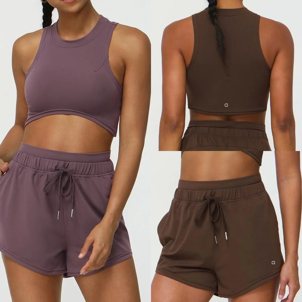 A441 Women Sports Tank Shorts Set Running Yoga Suit Summer Quick Drying High Waist Fitness Suit-image-1069165736