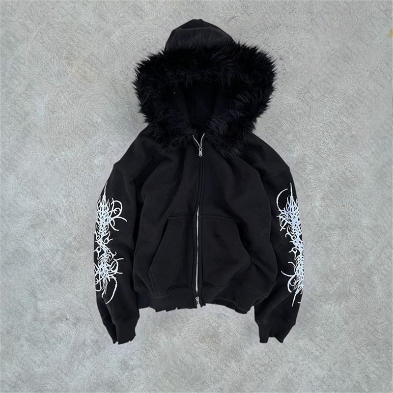 Y2K Zip up hoodie Rock Goth Harajuku Graphic Print Casual Zipper Hoodie sweatshirt Vintage Punk High street Hiphop Clothes Loose250823