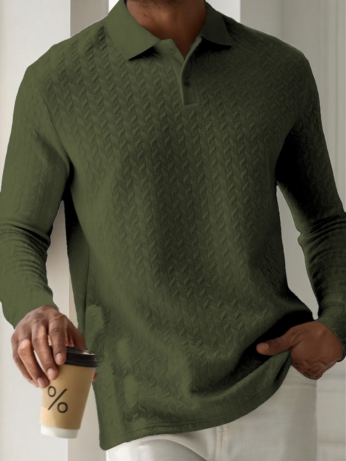 Mens Winter Sweater Jacquard Top with Lapel Neck Breathable Casual Jumper Sweaters Pattern Pullover Loose Oversized Men POlo shirt