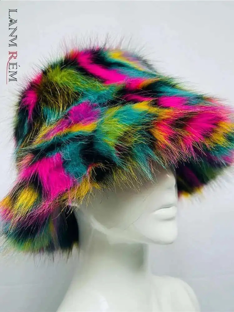 LANMREM Personalized Womens Winter Hat Fluffy Fur Warm Artificial Fur Festival Party Girl Fashion Autumn Winter Hats 2Z2566 250821