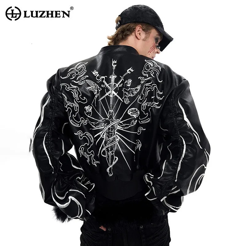 LUZHEN Personalized Pattern Printed Motorcycles Leather Jacket Mens Fashion Streetwear High Quality Male Coat JY3320 250825