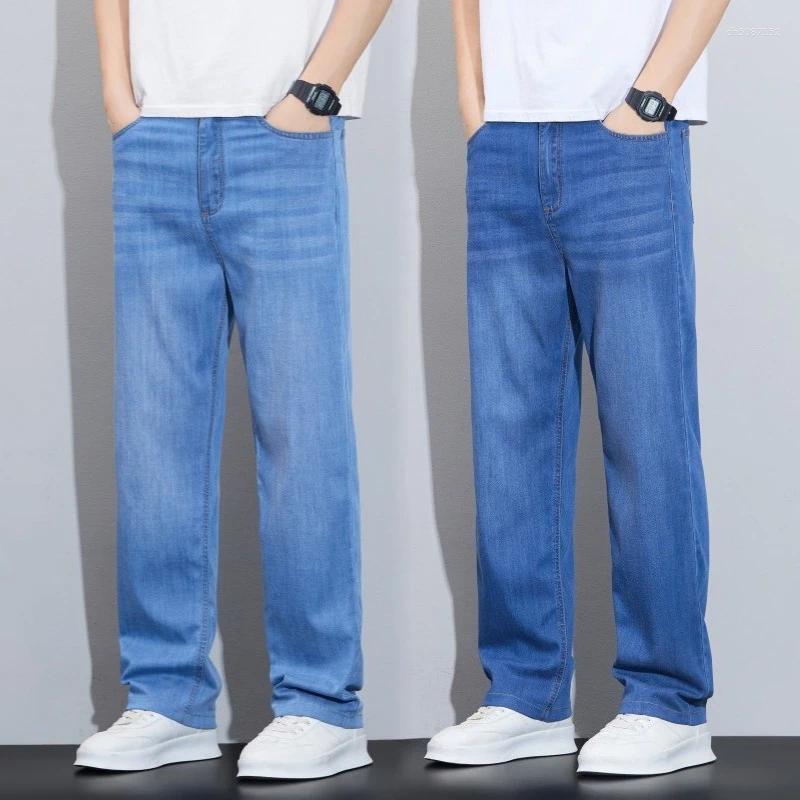 Men's Jeans Lyocell Stretch Spring Summer Thin Breathable Straight Loose Business Casual Denim Trousers Brand Classic Pants