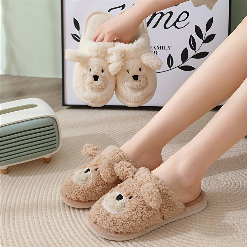 Designer Slides Women Cartoon Bear Fluffy Slippers Indoor Winter Warm Faux Fur Slipper Bedroom Anti Slip Soft Plush Animals Sliders Couple Shoes