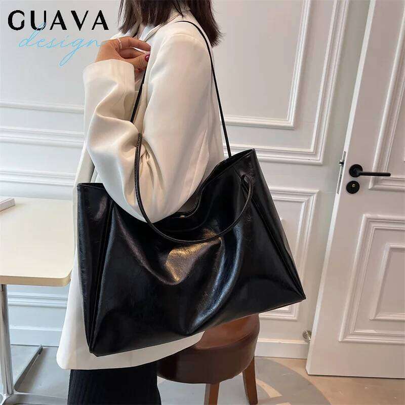 Vintage Red Womens Tote Athletic Casual Fashion Large Capacity Leather Shoulder Bag Shopper Haruku Simple Handbag