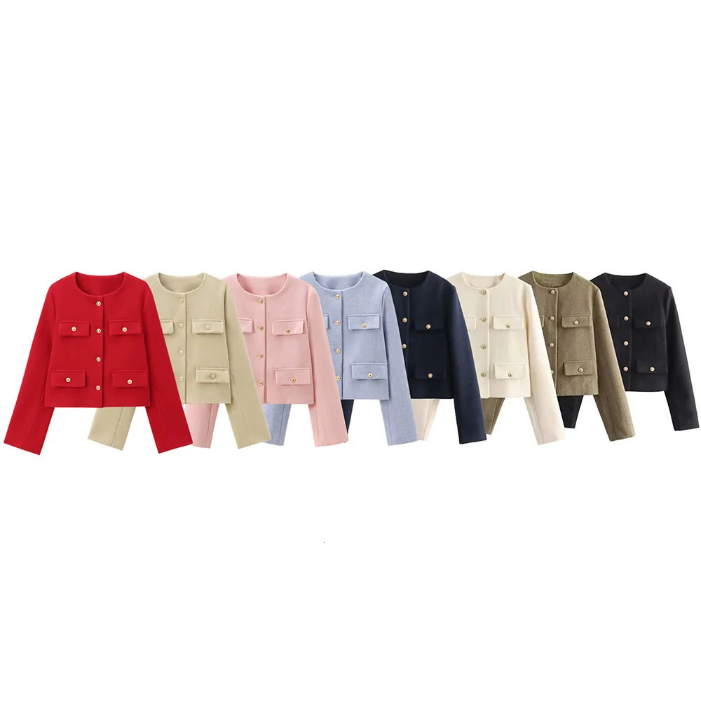 UNIZERA Winter Product Womens Fashion and Casual Versatile Round Neck Flip Decoration Short Suit Coat 250825