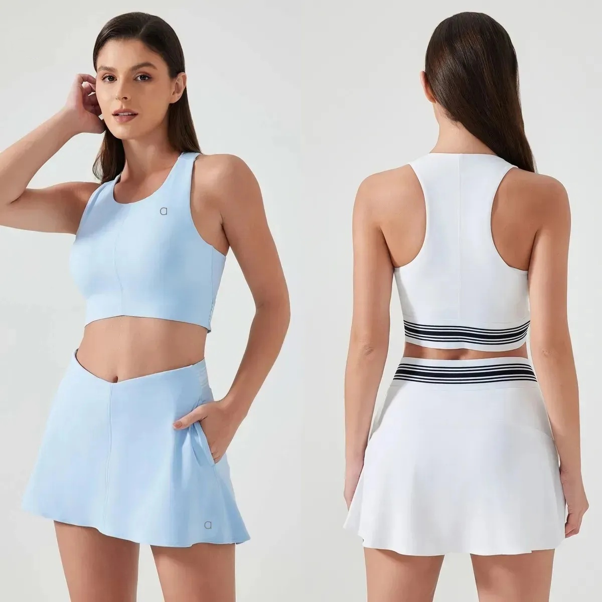 A746 Breathable Summer Athletic Wear for Women Durable Shockproof Sports Bra and Tennis Skirt Outdoor Women&#039;s Quick Dry Fitness Top Skirts-image-1069167786