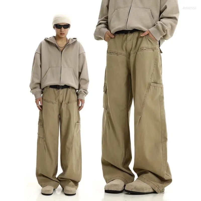 Men's Jeans Y2K Solid Color Mens Khaki Washing Denim Pants Autumn Casual Workwear Trousers Fashion Straight High Street Classic