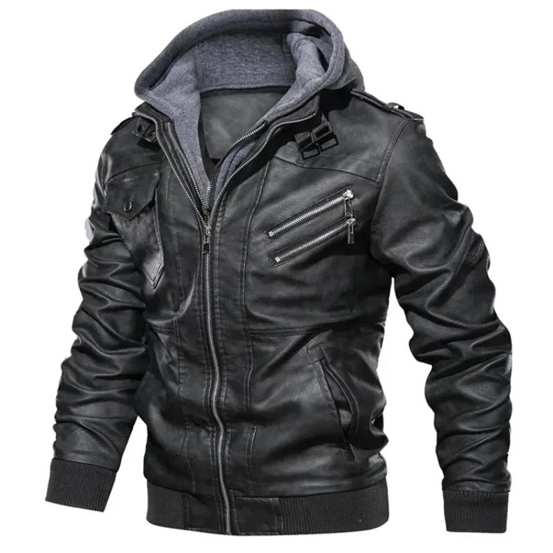 Casual Jackets Motorcycle PU Jacket Biker Leather Hooded Zipper Coats Clothing EU Size Men Spring Autumn Mens Jacket 250825