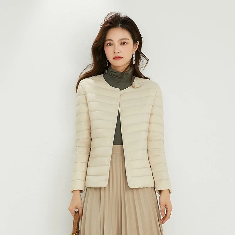 Women Liner Duck Down Jacket O-neck Variable V-neck Female Winter Keep Warm Collarless Ultralight Quilted Puffer Coat250825