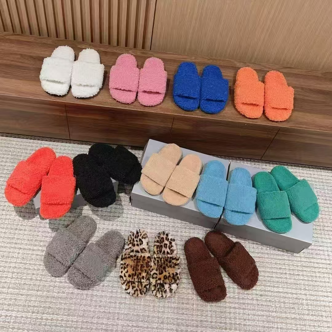 Luxury Slides Paris Designer men women Slippers Ladies Wool Winter Fur Fluffy Furry Warm Letters Sandals Comfortable Fuzzy Girl Flip Flop Slipper si