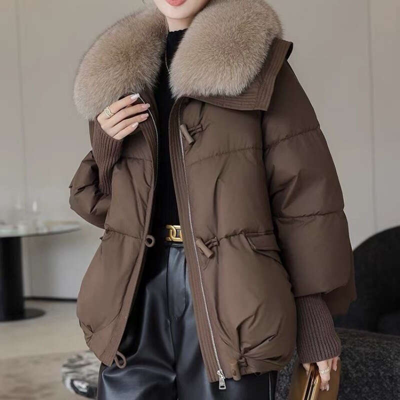 Autumn Winter Lady Thicken Parkas Jacket 2025 Women Leisure Big Fur Collar Puffer Coat Korean Female Loose Down Cotton Outwear