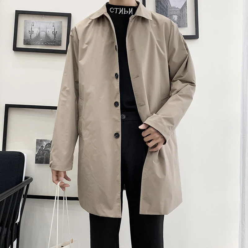 Mens M5XL Plus Size Trench Coat Loose Fit Long Lapel Single Breasted Windbreaker Jacket Button Overcoat Men Clothing XXXXXL 250825