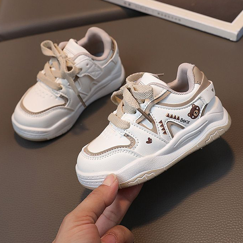 Kid Cute Bear Sport Board Shoes Children Anti Slip Sneakers Enfant Little Toddler Shoes Walkfashion Boy PU Leather Girl Casual Shoes Sizes 21 - 30 W