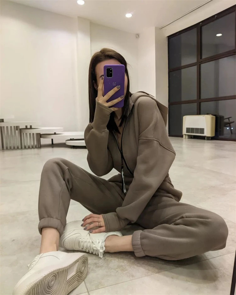 ladies fall and winter onepiece sweatpants suit Zipup hooded Jumpsuits tracksuit Sportswear 250825