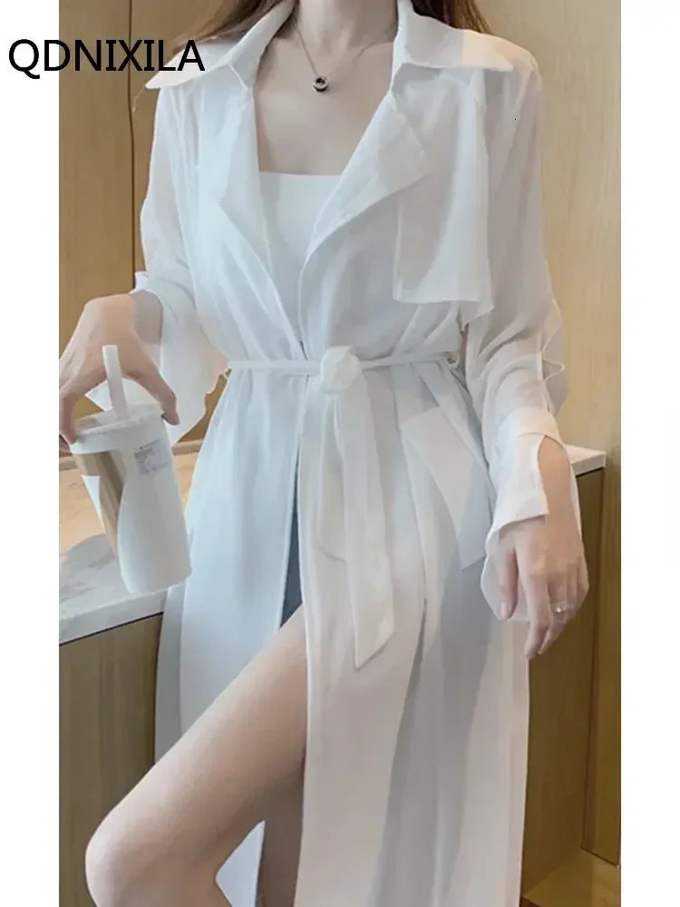Summer Ultravioletproof Trench Coat for Women Korean Fashion Thin Style Shirt Blouse Top Autumn Womens Clothing 250825
