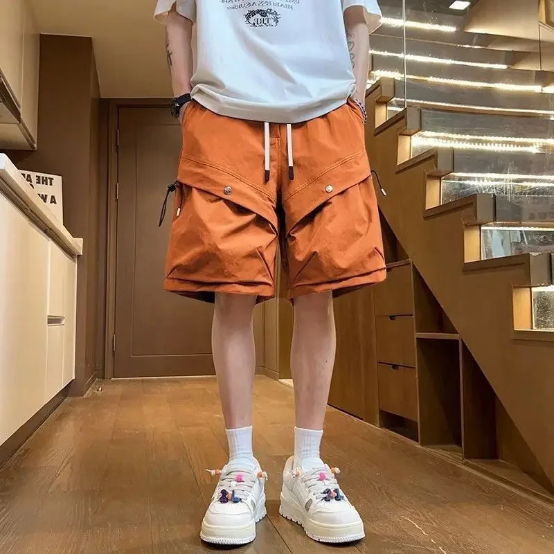Big Size Elastic Waist Mens Cargo Shorts with Draw String Baggy Loose Oversize Solid Short Pants for Men Wide In 250825