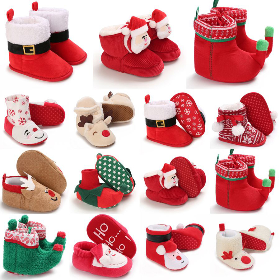 New year Christmas Newborn Baby Shoes Boys Girls Toddler First Walkers Soft Bottom Walkfashion Infant Flats Warm Snow Boots 0-18 Months W003