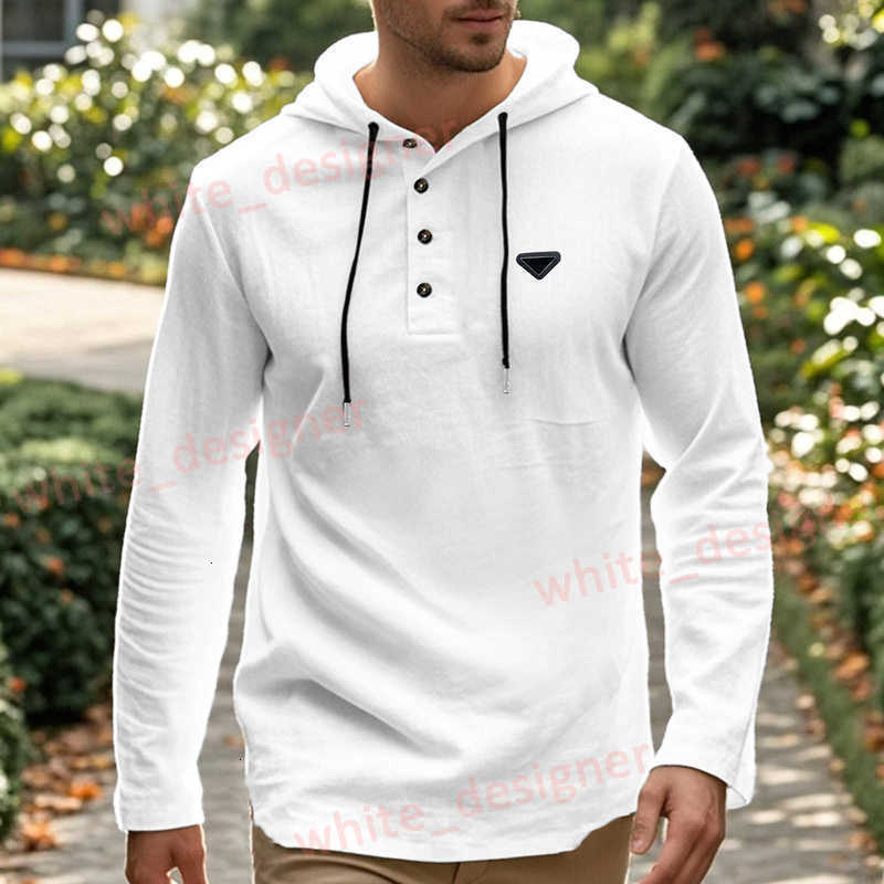 Designer Men's T-Shirts 2025 New Style Men's Linen Skin-Friendly Breathable Hooded Button Loose Casual Long Sleeve Base Shirt for men