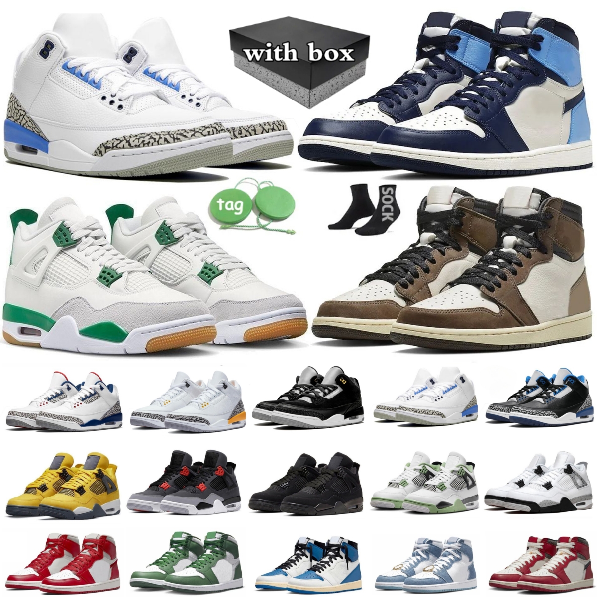 with box designer basketball shoes 3s 4s 1 white cement thunder shoes grape wings black cat flu game men shoes outdoor Sports Shoes men women sneake